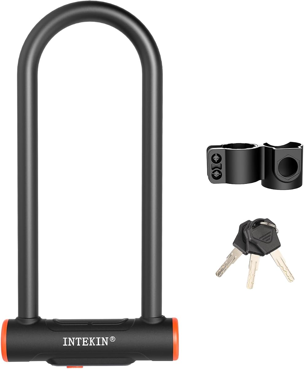 Fotografía técnica oficial de Candado de Seguridad Alta con Soporte de Montaje, 16 mm para Bicicleta, Motocicleta - Vista frontal con fondo blanco