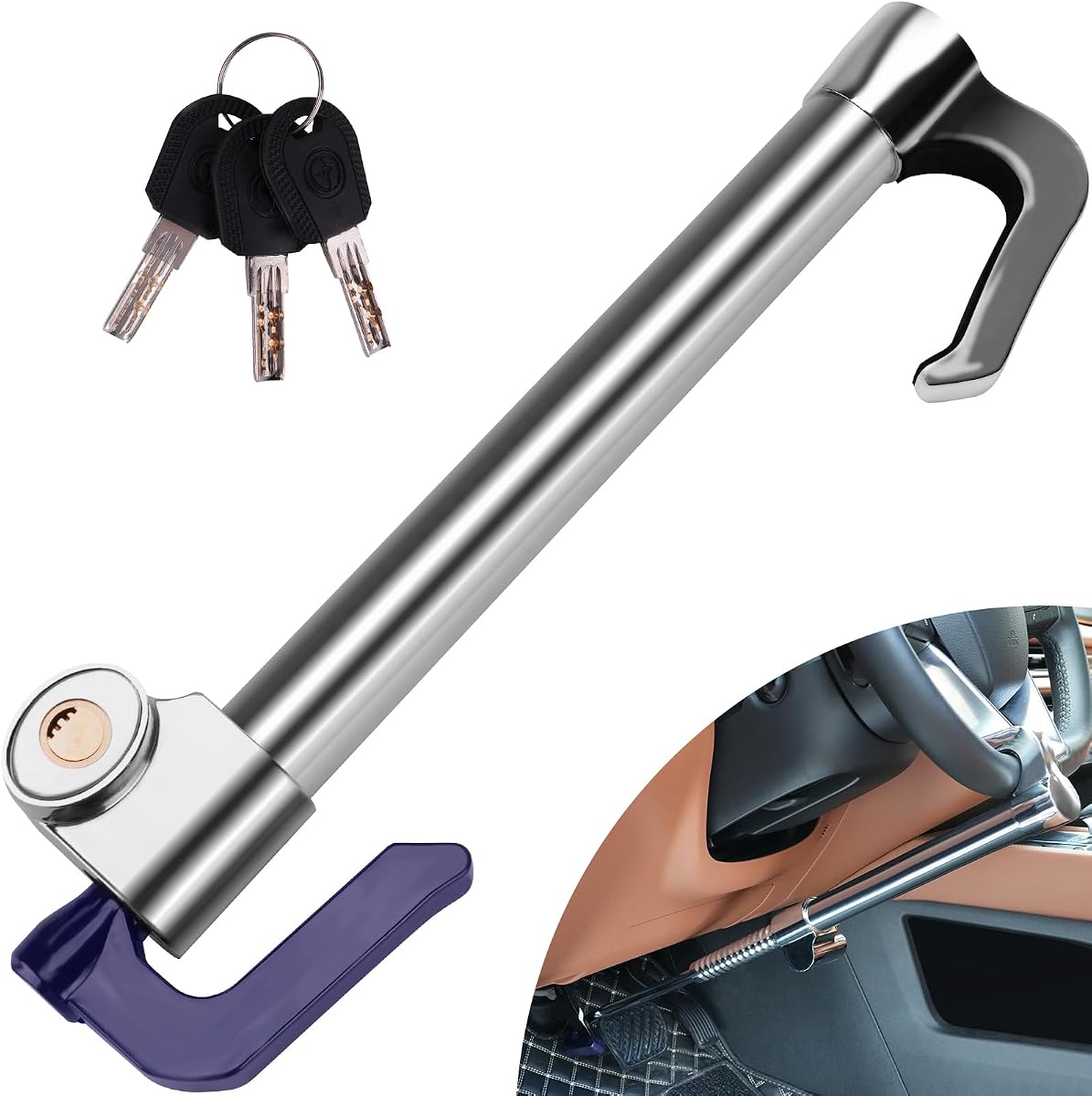 Ver especificaciones técnicas y precio actualizado de Tevlaphee Bloqueo Coche Antirrobo, Antirrobo Coche, Alta Seguridad, Ajuste Universal, 3 Llaves Longitud Fotografía técnica oficial de Tevlaphee Bloqueo Coche Antirrobo, Antirrobo Coche, Alta Seguridad, Ajuste Universal, 3 Llaves Longitud - Vista frontal con fondo blanco