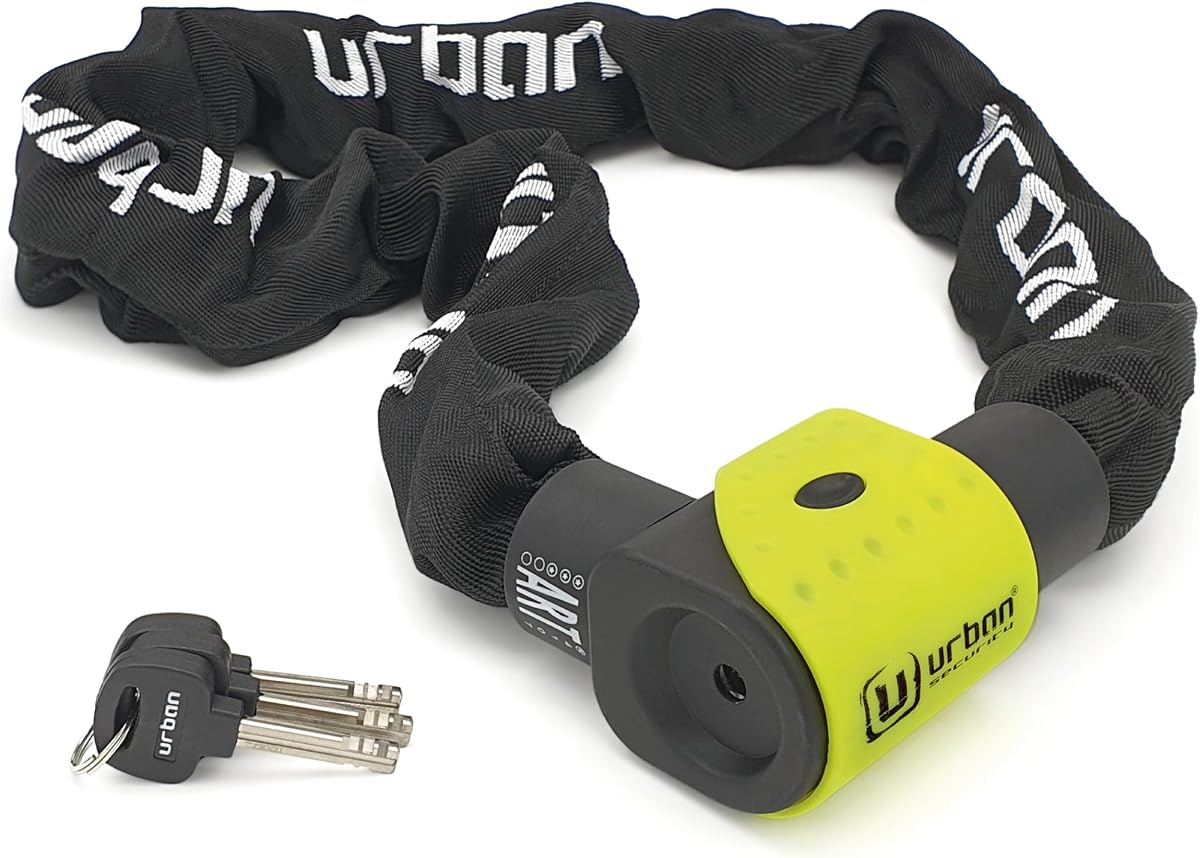 Ver especificaciones técnicas y precio actualizado de URBAN 10K170 Candado Moto Alta Seguridad, Cadena Antirrobo Homologada ART*** Recomendada Seguro Bicicleta Fotografía técnica oficial de URBAN 10K170 Candado Moto Alta Seguridad, Cadena Antirrobo Homologada ART*** Recomendada Seguro Bicicleta - Vista frontal con fondo blanco