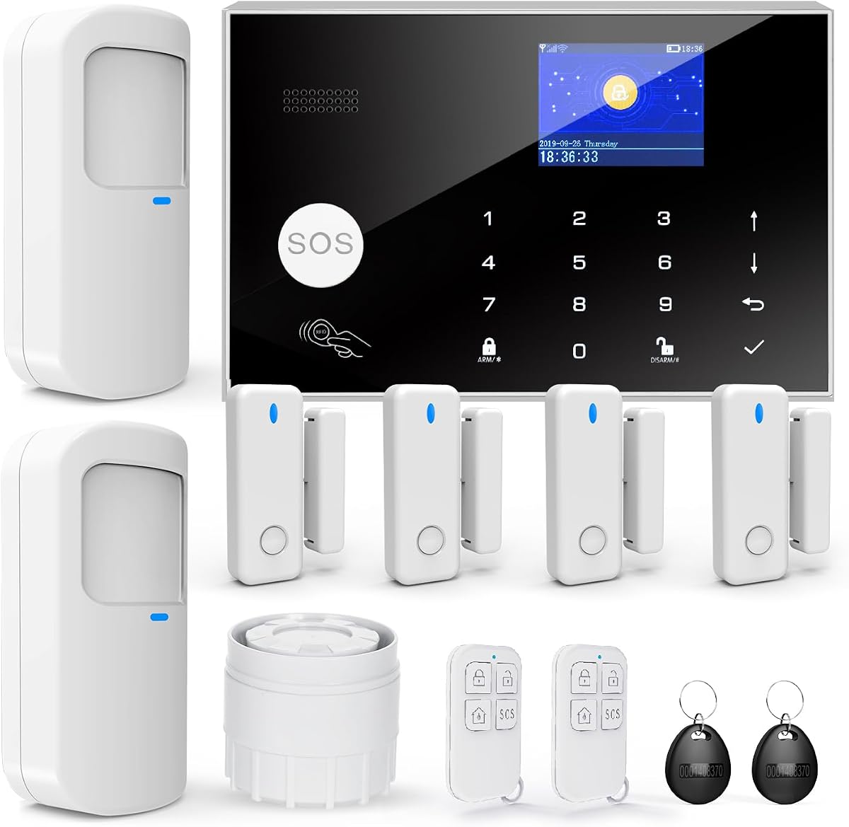Fotografía técnica oficial de Sistemas de Alarma para el Hogar, Sistema de Seguridad Inalámbrico WiFi/gsm SMS - Vista frontal con fondo blanco