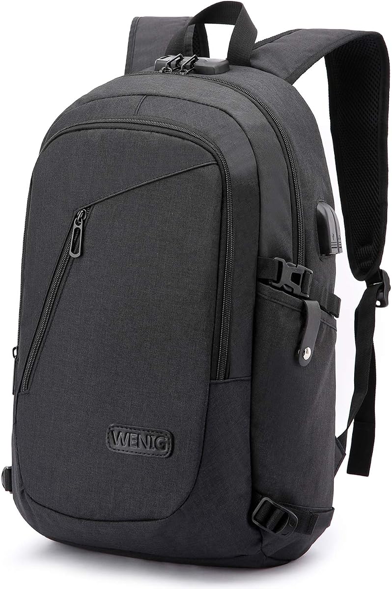 Fotografía técnica oficial de Mochila Hombre Mochila Antirrobo Impermeable,Mochila Ordenador Portatil 15.6 Pulgadas Mochila Portatil con Puerto - Vista frontal con fondo blanco