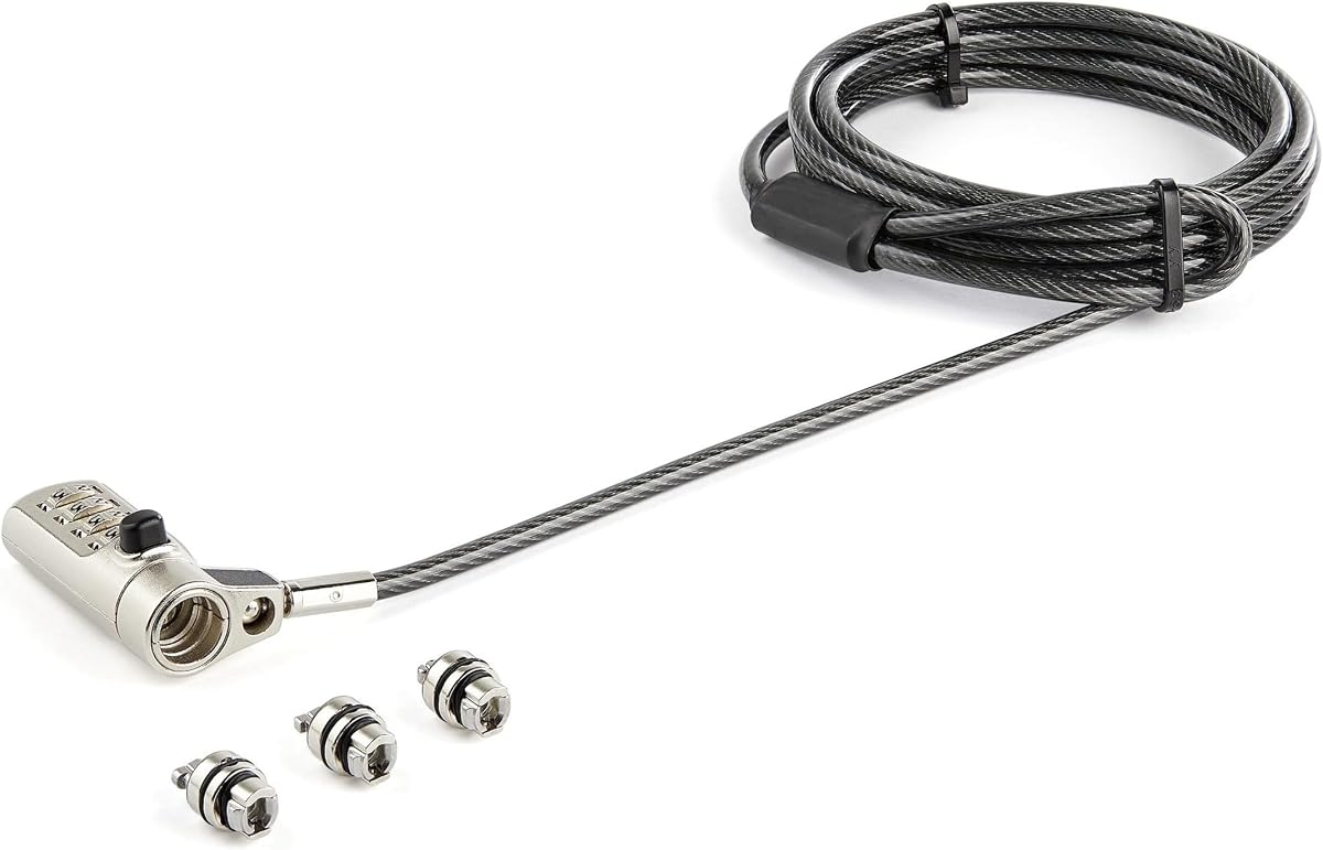 Ver especificaciones técnicas y precio actualizado de StarTech Cable Universal 3 en 1 de 2m, Combinación de 4 Dígitos, Antirrobo Fotografía técnica oficial de StarTech Cable Universal 3 en 1 de 2m, Combinación de 4 Dígitos, Antirrobo - Vista frontal con fondo blanco