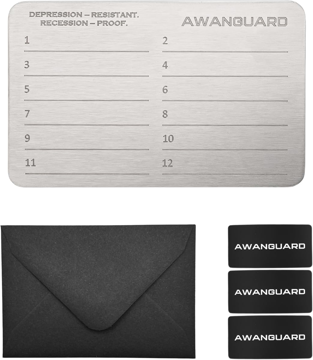 Fotografía técnica oficial de Monedero de Acero AWANGUARD Crypto -1x24 SEED Phrase Placas de Acero Inoxidable, Crypto - Vista frontal con fondo blanco