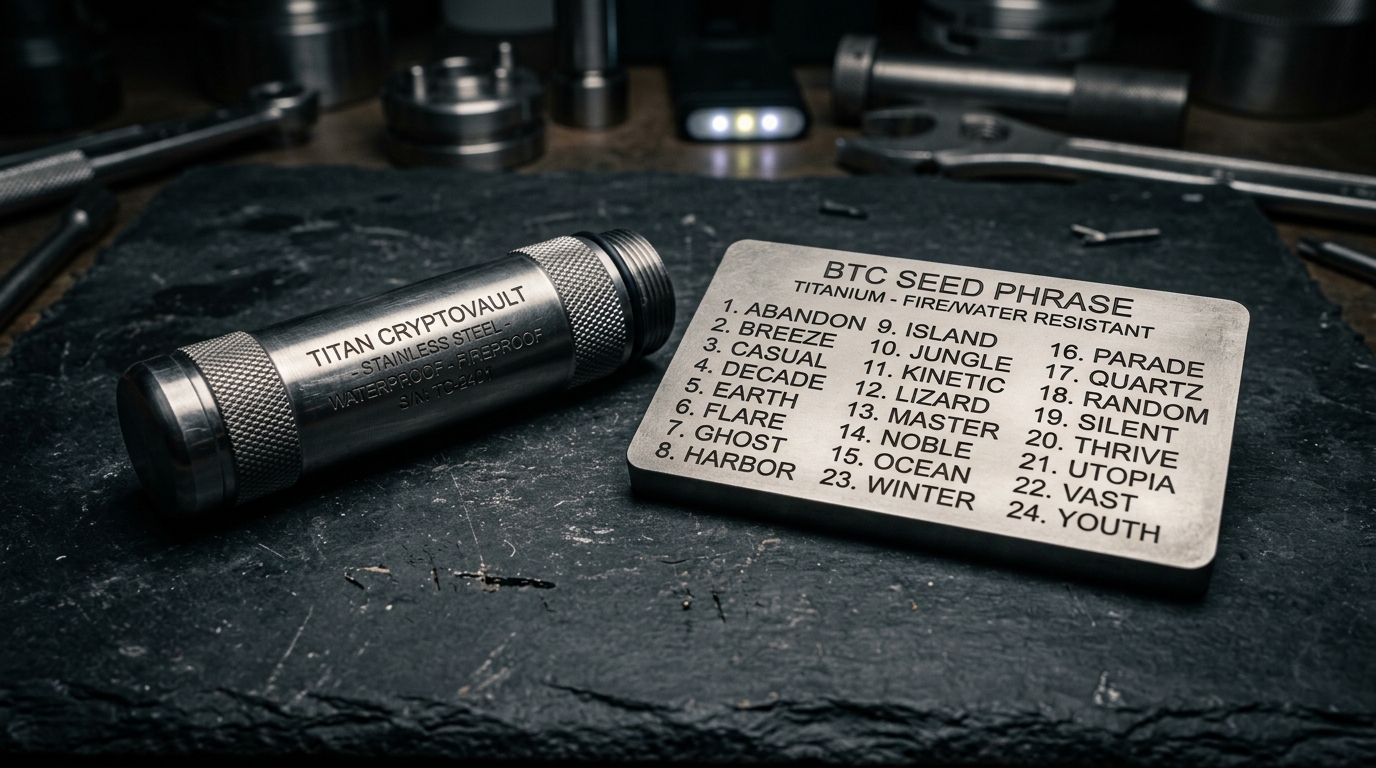 Cápsula de acero inoxidable Cryptosteel y placa de titanio para copias de seguridad de semillas cripto resistentes al fuego