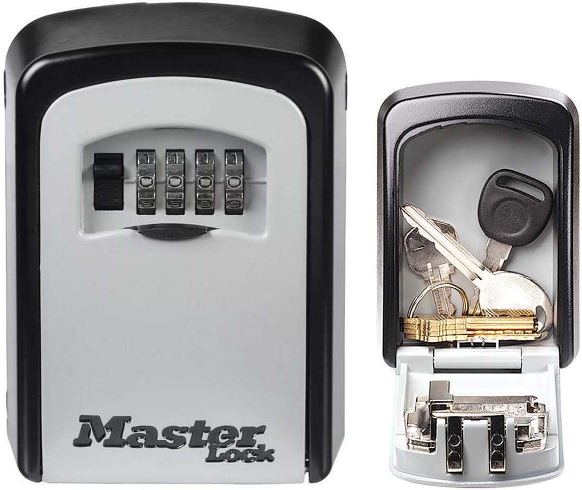 Fotografía técnica oficial de Master Lock Caja fuerte para llaves - 5401EURD - Caja de seguridad, Fijación - Vista frontal con fondo blanco