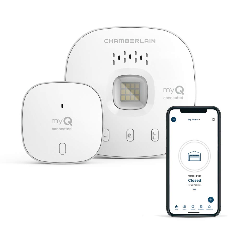 Ver especificaciones técnicas y precio actualizado de Chamberlain myQ Smart Garage Control Concentrador Wi-Fi para Puertas de Garaje Fotografía técnica oficial de Chamberlain myQ Smart Garage Control Concentrador Wi-Fi para Puertas de Garaje - Vista frontal con fondo blanco