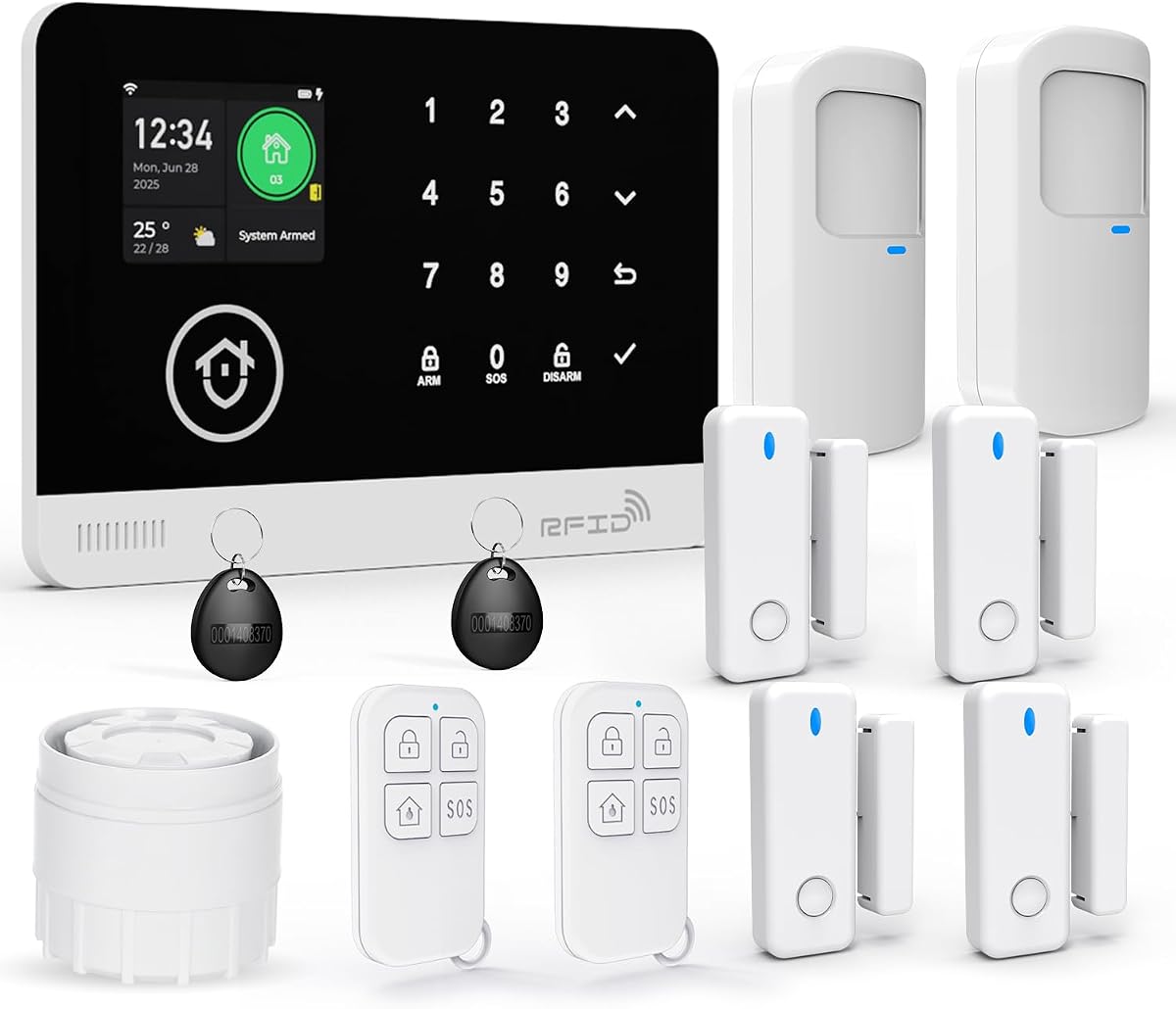 Fotografía técnica oficial de Sistema de Seguridad para el Hogar, Sistema de Alarma Inalámbrico WiFi/gsm SMS - Vista frontal con fondo blanco
