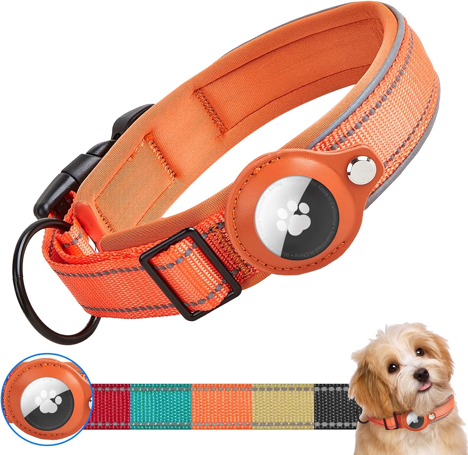Ver especificaciones técnicas y precio actualizado de Collar Táctico Acolchado con Soporte Hermético IP68 para Apple AirTag y Costuras 360° Fotografía técnica oficial de Collar Táctico Acolchado con Soporte Hermético IP68 para Apple AirTag y Costuras 360° - Vista frontal con fondo blanco