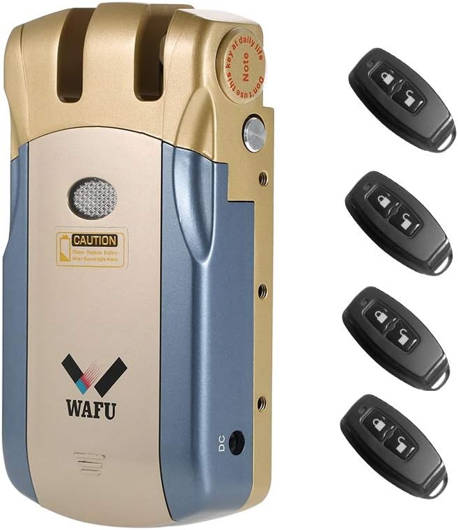 Fotografía técnica oficial de Cerradura de Control Remoto inalámbrico Seguridad Invisible Entrada de la Puerta sin Llave - Vista frontal con fondo blanco