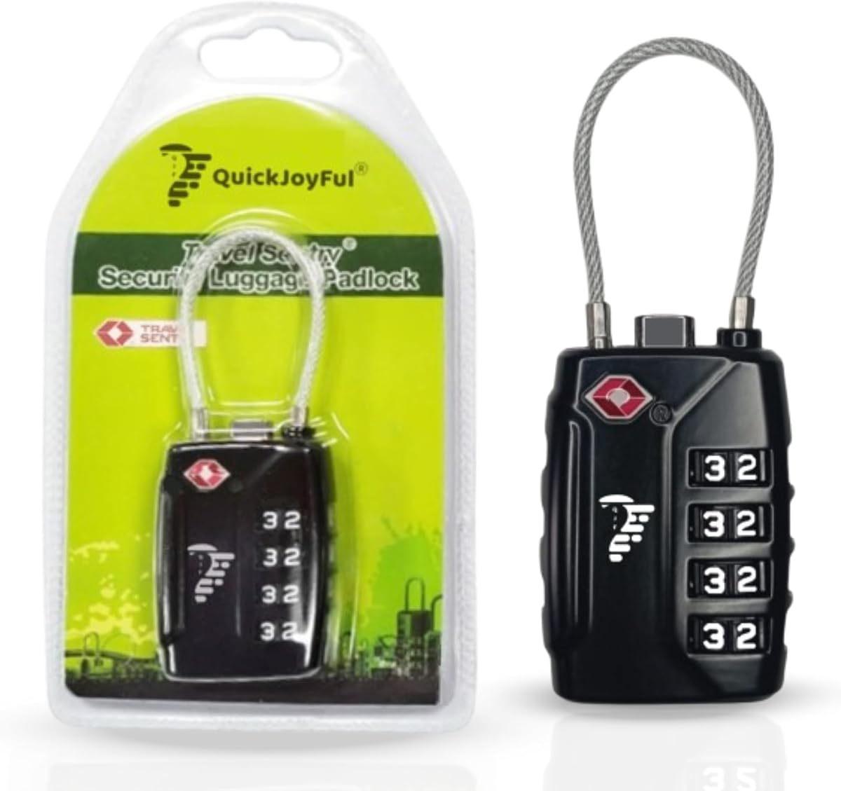 Fotografía técnica oficial de Candado Maleta TSA con Combinación de 4 Dígitos – Seguridad Aprobada para Viajes - Vista frontal con fondo blanco