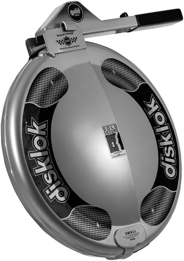Fotografía técnica oficial de Disklok Small (35-39cm) - Antirrobo de Volante Integral 360° en Acero Endurecido - Vista frontal con fondo blanco