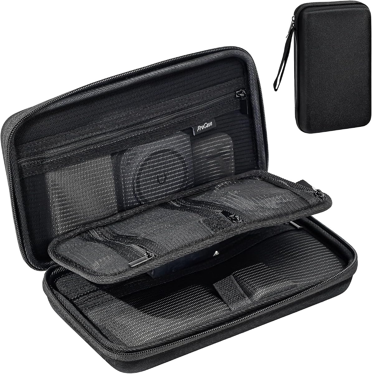 Fotografía técnica oficial de Procase Estuche Duro de Viaje para Gadget Electrónicos, Bolsa Organizador para Accesorios Cargador - Vista frontal con fondo blanco