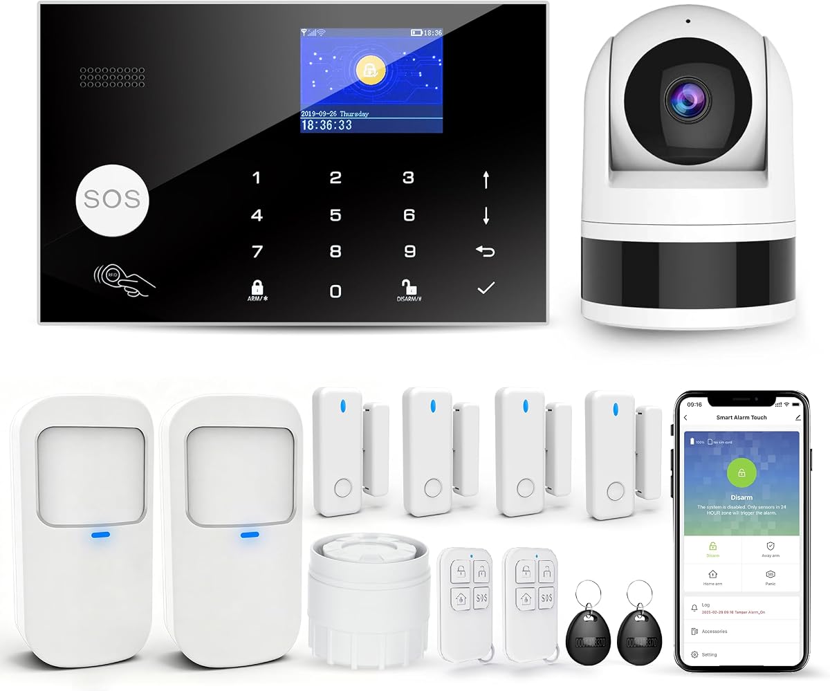 Ver especificaciones técnicas y precio actualizado de Sistema de Alarma doméstica con Cámara, Kit de Alarma Casa WiFi + gsm Fotografía técnica oficial de Sistema de Alarma doméstica con Cámara, Kit de Alarma Casa WiFi + gsm - Vista frontal con fondo blanco