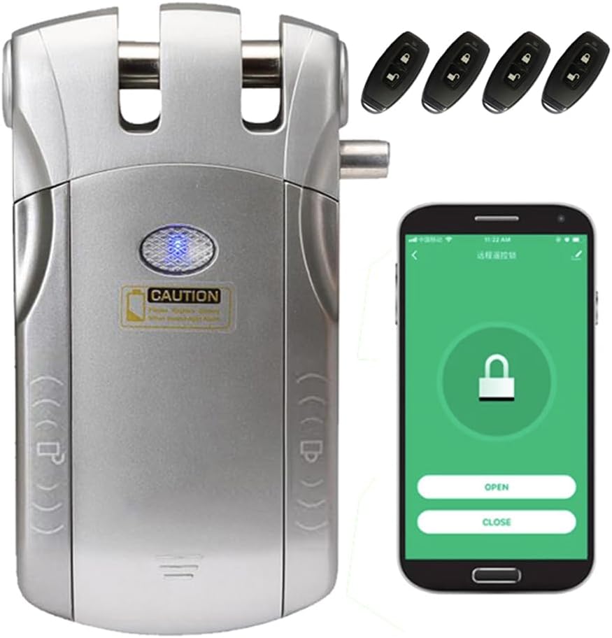 Fotografía técnica oficial de Wafu Droquimur | Cerradura invisible inteligente de seguridad WIFI con APP y mandos - Vista frontal con fondo blanco
