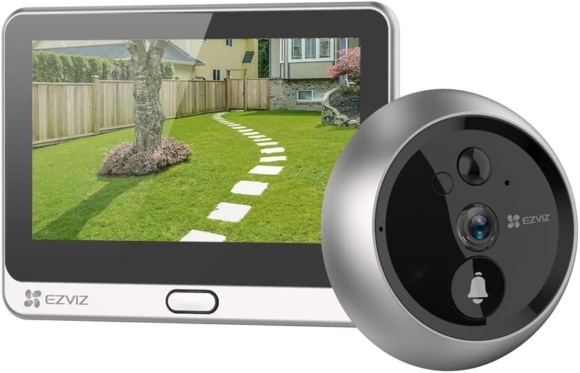 Fotografía técnica oficial de EZVIZ DP2C Mirilla Inteligente sin Cables con Pantalla Color 4.3" y Wi-Fi Full HD - Vista frontal con fondo blanco
