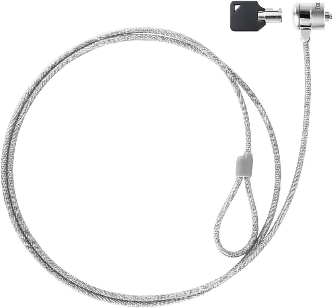 Fotografía técnica oficial de Tooq TQCLKC0025 - Cable de Seguridad con Llave para Portátiles, Plata, 1.5 Metros - Vista frontal con fondo blanco