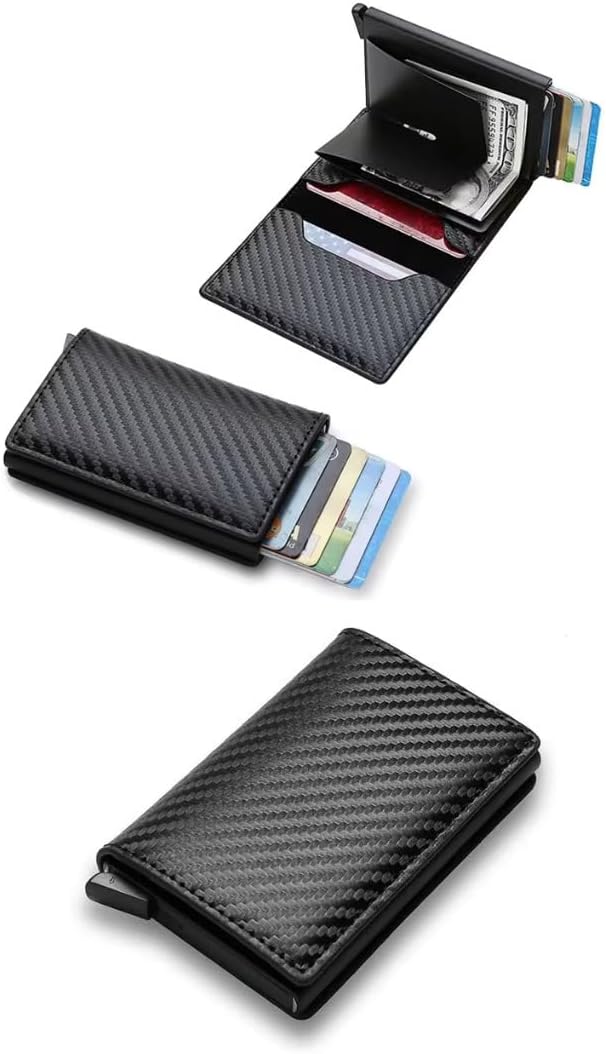 Ver especificaciones técnicas y precio actualizado de Cartera Hombre Pequeña con Tarjetero Automático | Interior de Aluminio para Protección RFID Fotografía técnica oficial de Cartera Hombre Pequeña con Tarjetero Automático | Interior de Aluminio para Protección RFID - Vista frontal con fondo blanco