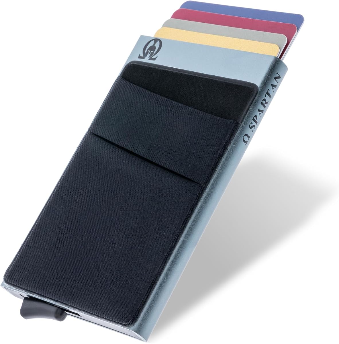 Fotografía técnica oficial de RE® Tarjetero para Hombre con Capacidad de 6 a 8 Tarjetas | Tarjetero - Vista frontal con fondo blanco