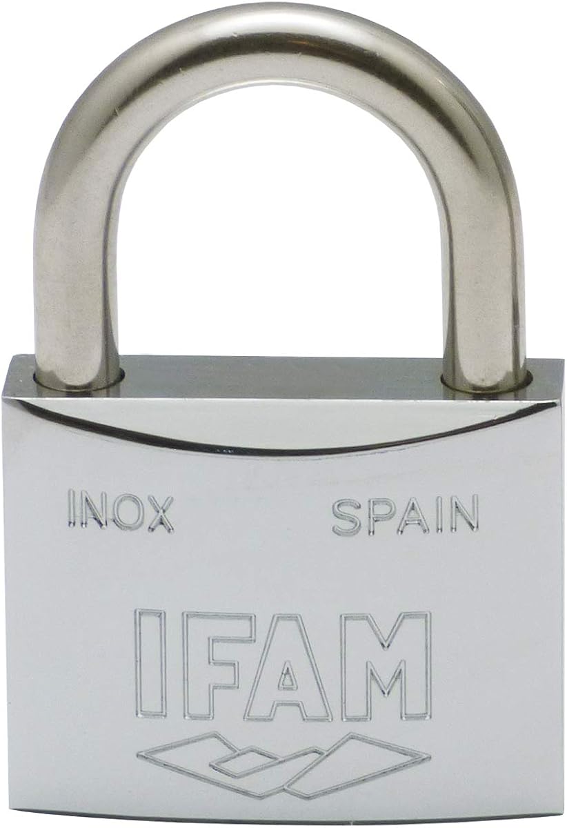 Ver especificaciones técnicas y precio actualizado de IFAM Inox40 llaves iguales – Candado inoxidable, 40mm, arco normal de acero inoxidable Fotografía técnica oficial de IFAM Inox40 llaves iguales – Candado inoxidable, 40mm, arco normal de acero inoxidable - Vista frontal con fondo blanco