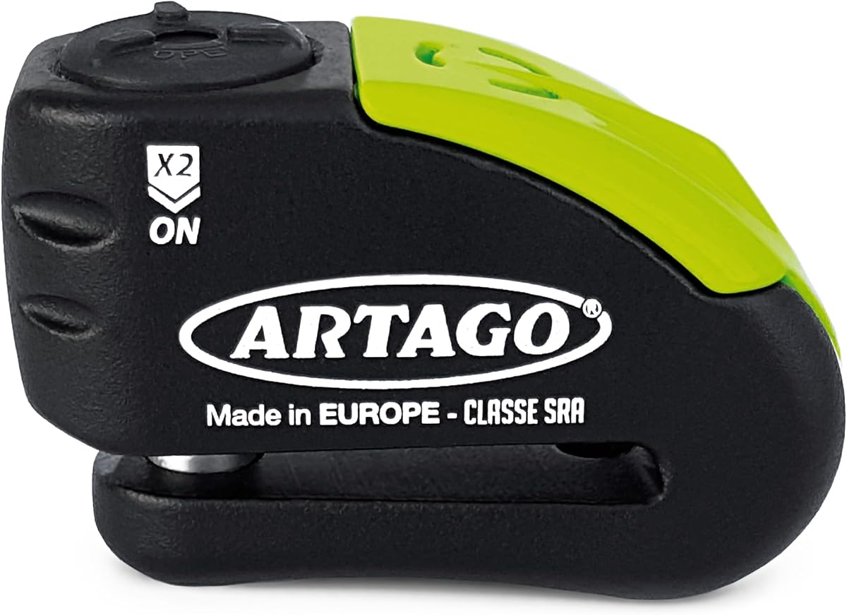 Fotografía técnica oficial de ARTAGO 30X14 Candado Moto Alta Gama, Antirrobo Disco 2en1 | Alarma Inteligente, Don't - Vista frontal con fondo blanco