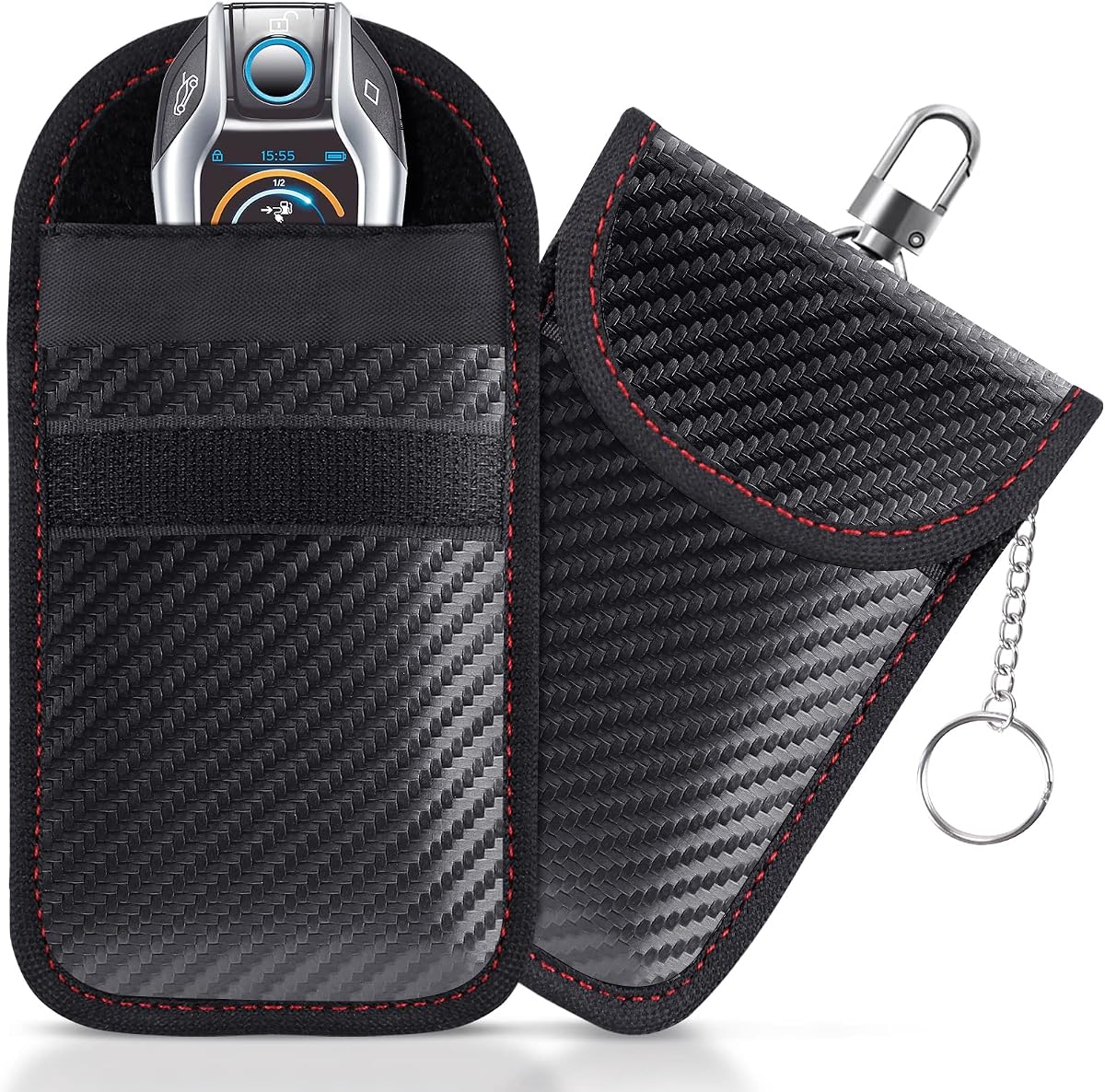 Fotografía técnica oficial de lanpard 2PCS Mini Bolsa Faraday para Llaves de Coche, Funda Bloqueo de Señal - Vista frontal con fondo blanco