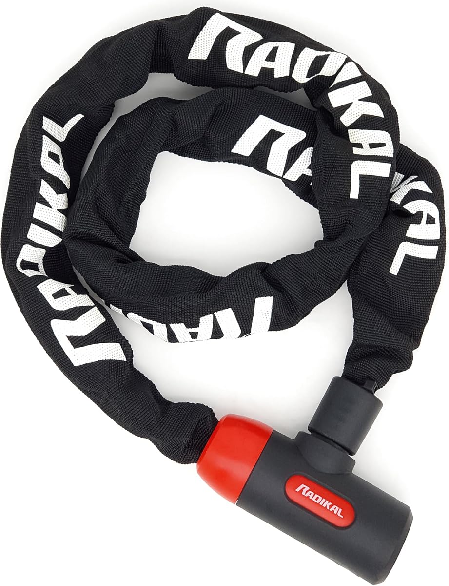 Ver especificaciones técnicas y precio actualizado de RADIKAL RKX120 Candado Bicicleta Antirrobo, Cadena 120cm de ø8mm Acero Cementado y Cerradura Fotografía técnica oficial de RADIKAL RKX120 Candado Bicicleta Antirrobo, Cadena 120cm de ø8mm Acero Cementado y Cerradura - Vista frontal con fondo blanco