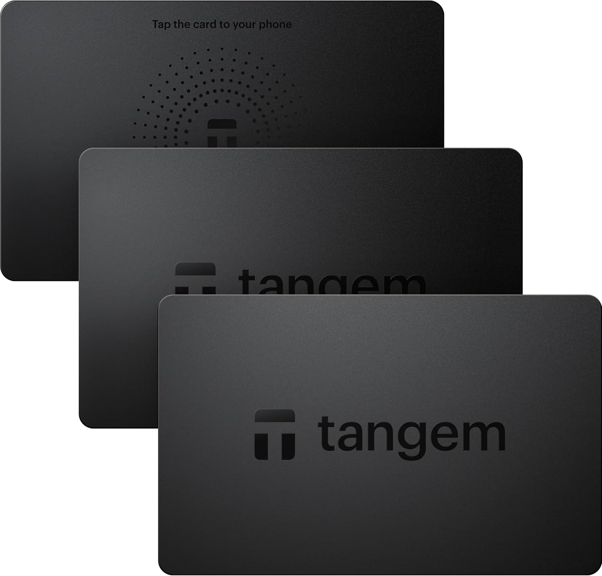 Ver especificaciones técnicas y precio actualizado de TANGEM Wallet 2.0 - Secure Crypto 3 Card Set Black Fotografía técnica oficial de TANGEM Wallet 2.0 - Secure Crypto 3 Card Set Black - Vista frontal con fondo blanco