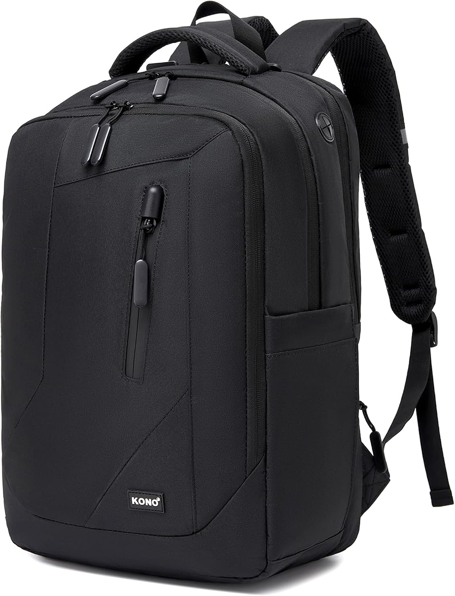Fotografía técnica oficial de Kono Mochila Portátil 15,6 Pulgadas Hombre Mujer Ligera Antirrobo | Mochila Ordenador - Vista frontal con fondo blanco