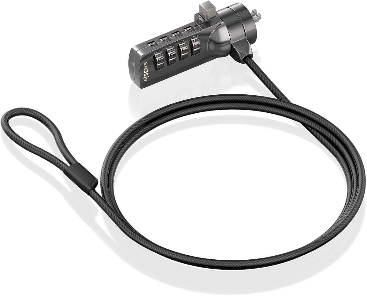 Ver especificaciones técnicas y precio actualizado de AISENS - ASLK-D40N03-BK - Cable de Seguridad con Cerradura de Combinacion para Ordenador Fotografía técnica oficial de AISENS - ASLK-D40N03-BK - Cable de Seguridad con Cerradura de Combinacion para Ordenador - Vista frontal con fondo blanco
