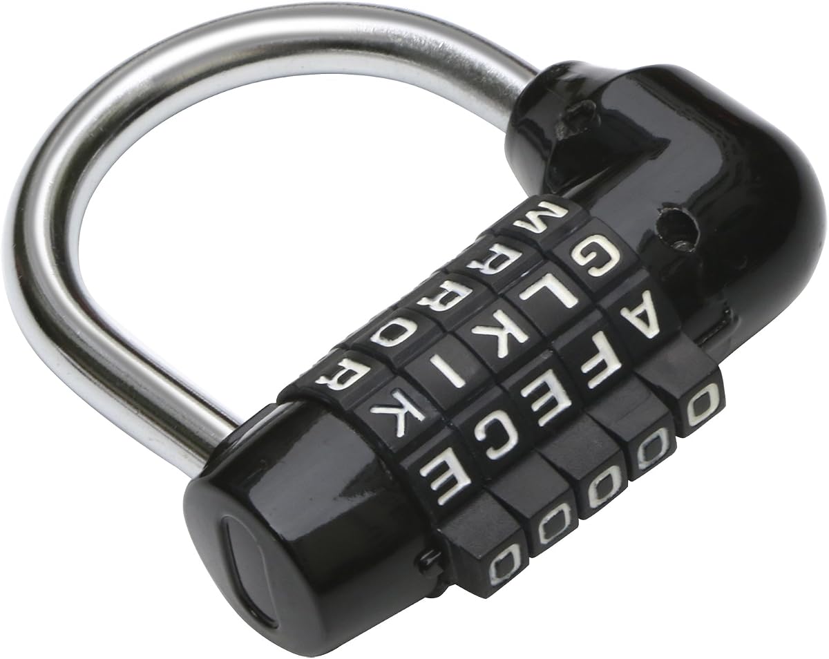 Ver especificaciones técnicas y precio actualizado de TRIXES Candado Combinación 5 Letras – Seguridad Sin Llave | Reiniciable, uso Fotografía técnica oficial de TRIXES Candado Combinación 5 Letras – Seguridad Sin Llave | Reiniciable, uso - Vista frontal con fondo blanco