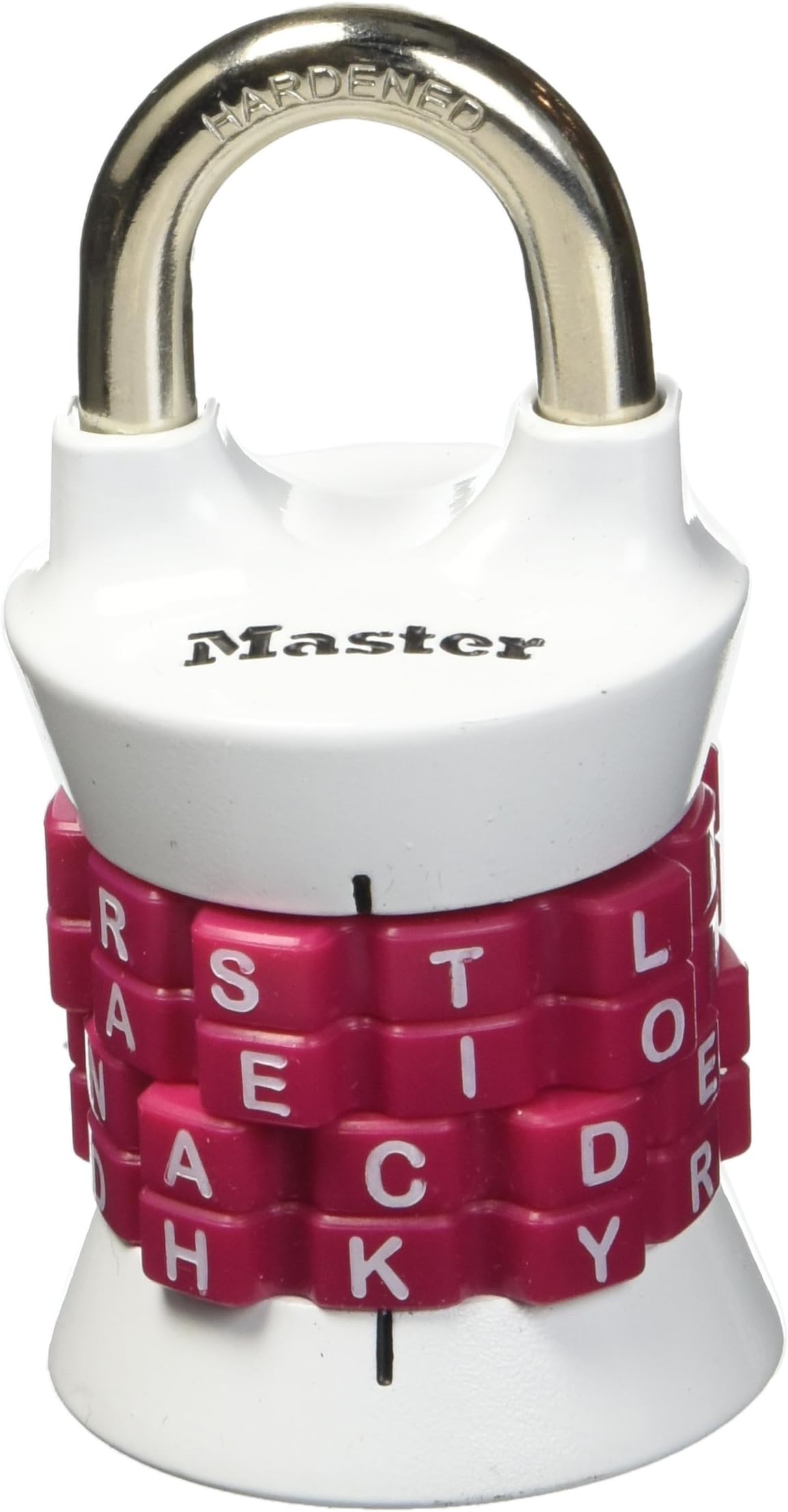 Fotografía técnica oficial de Master Lock 1535DWD Candado de Combinación de Palabras y Letras Personalizable - Vista frontal con fondo blanco