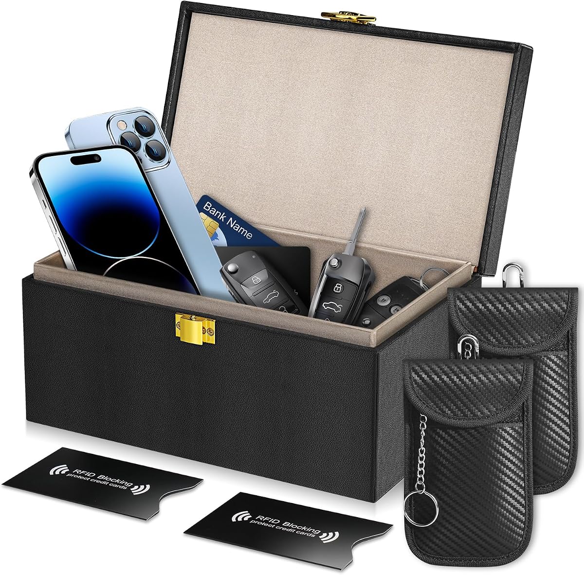 Ver especificaciones técnicas y precio actualizado de RealPlus | Extra Grande | Caja de Faraday para Llaves de Coche Fotografía técnica oficial de RealPlus | Extra Grande | Caja de Faraday para Llaves de Coche - Vista frontal con fondo blanco