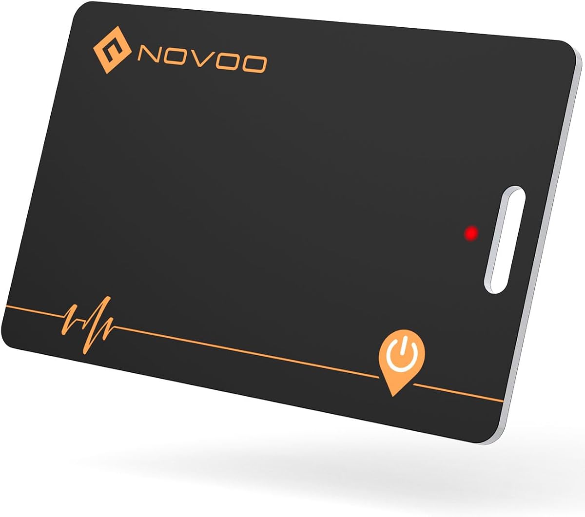 Fotografía técnica oficial de NOVOO Tarjeta localizadora Apple Find My, Recargable inalámbrica - Vista frontal con fondo blanco