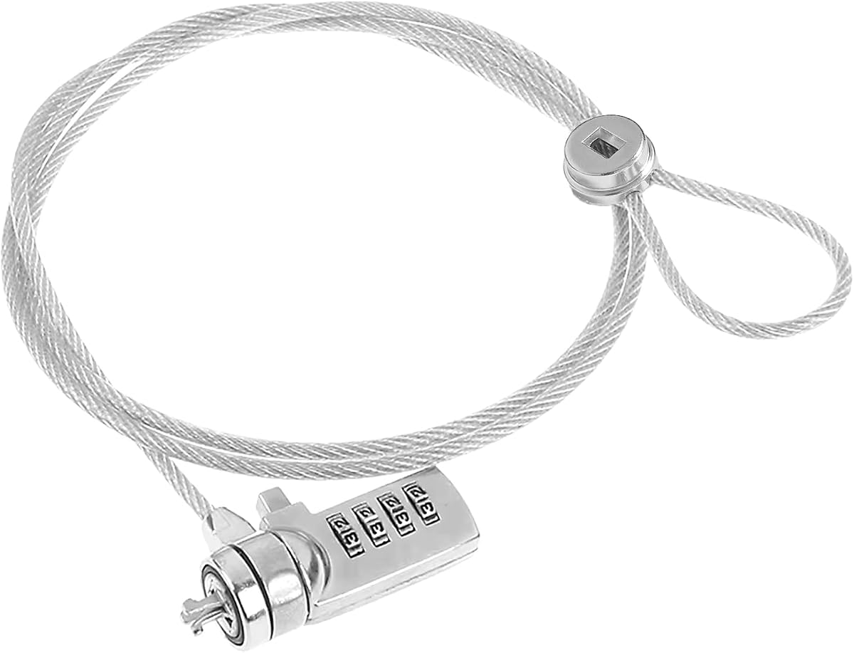 Fotografía técnica oficial de Kensington - Cable de seguridad de acero antirrobo, 150 cm, ranura de seguridad - Vista frontal con fondo blanco
