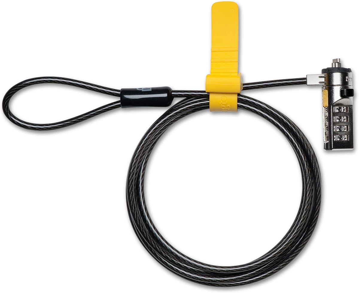 Fotografía técnica oficial de Kensington K64673AM – Candado de Cable de combinación para portátiles/Otros | Cable resistente - Vista frontal con fondo blanco