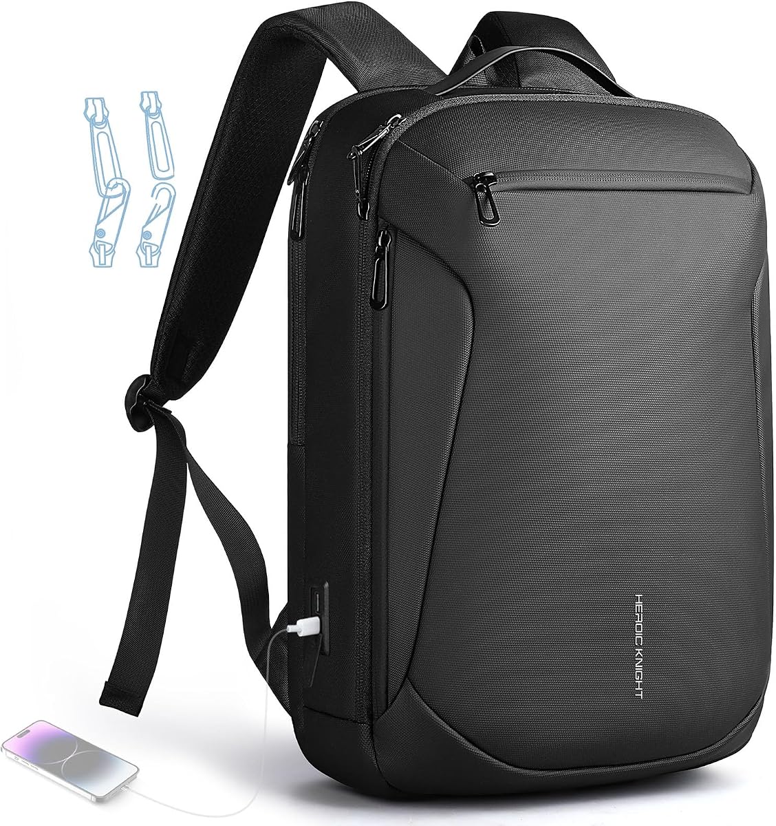 Fotografía técnica oficial de Mochila Portátil Laptop 15.6'' para Hombre Mujer,con Cremalleras Antirrobo | Mochila Trabajo - Vista frontal con fondo blanco