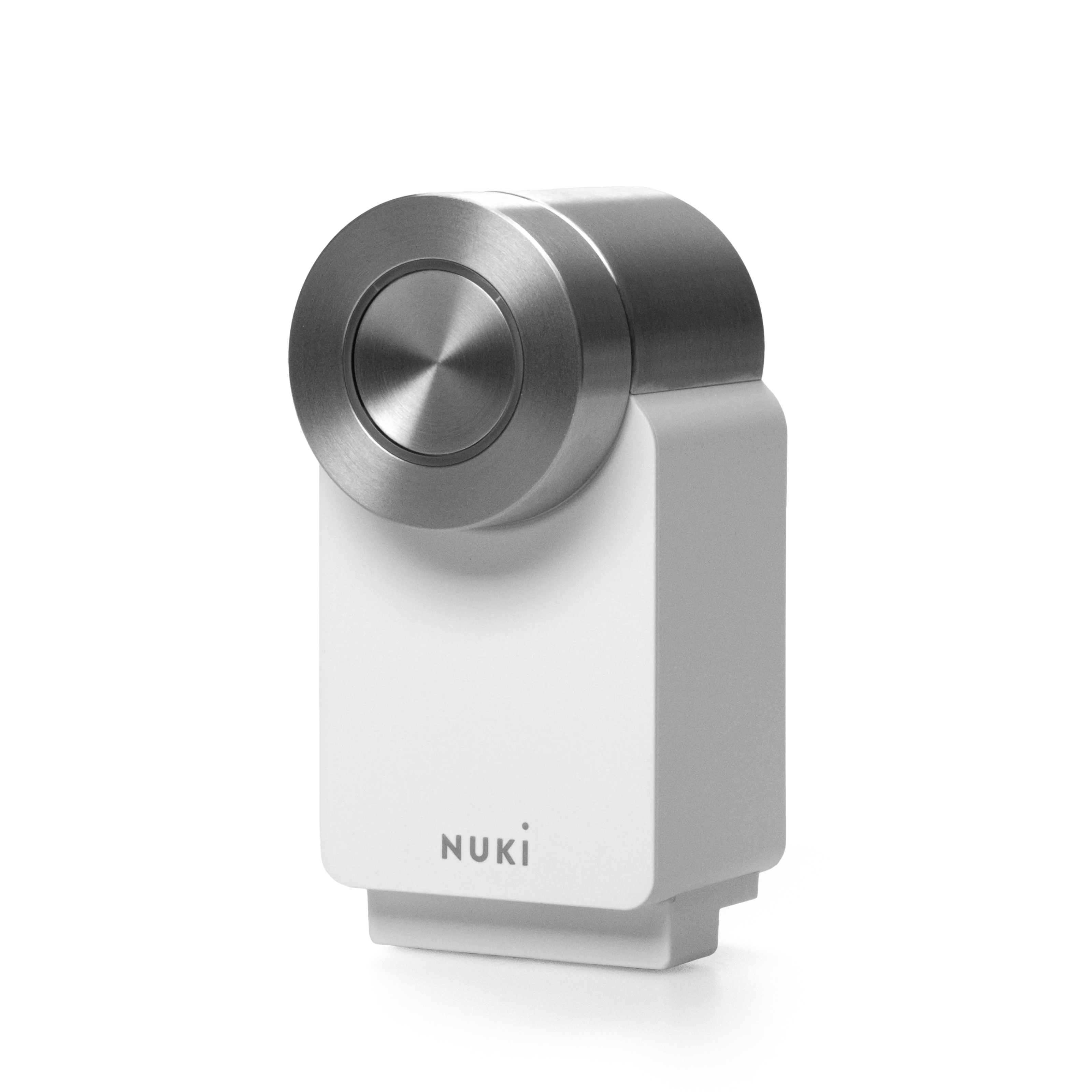 Ver especificaciones técnicas y precio actualizado de Nuki Smart Lock Pro (4ª Gen) con Matter, WiFi y Power Pack Fotografía técnica oficial de Nuki Smart Lock Pro (4ª Gen) con Matter, WiFi y Power Pack - Vista frontal con fondo blanco