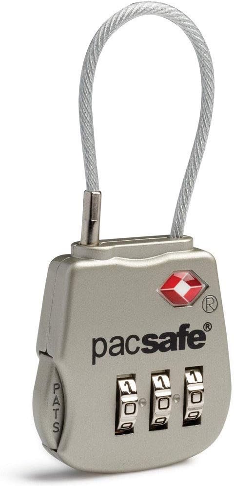 Fotografía técnica oficial de Pacsafe Prosafe 800 - Candado de Cable de Acero Retráctil de 90cm con Combinación - Vista frontal con fondo blanco