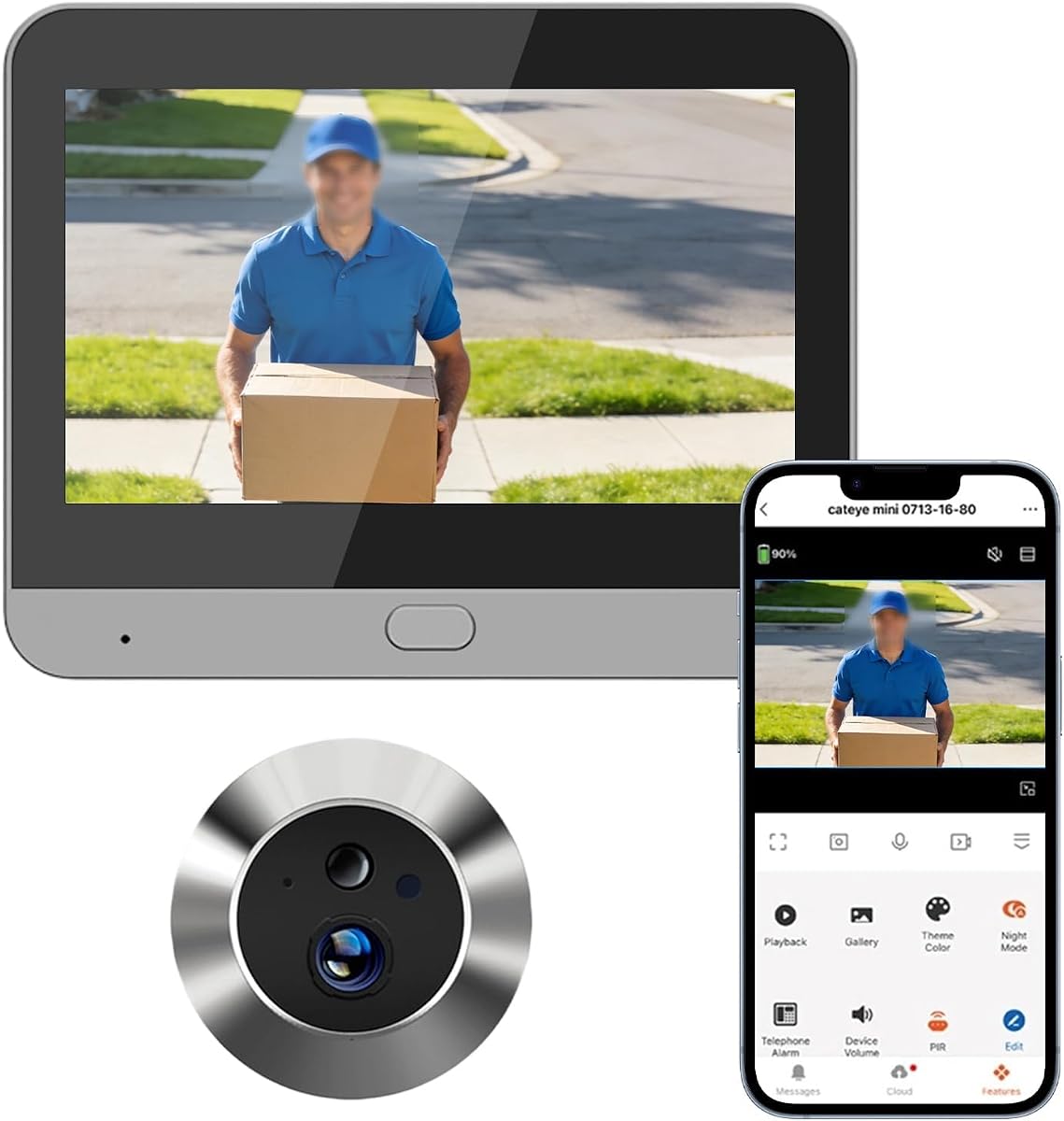 Ver especificaciones técnicas y precio actualizado de Cámara de Mirilla Digital Inteligente con Conexión WiFi de 2,4 GHz, Cámara Gran Fotografía técnica oficial de Cámara de Mirilla Digital Inteligente con Conexión WiFi de 2,4 GHz, Cámara Gran - Vista frontal con fondo blanco