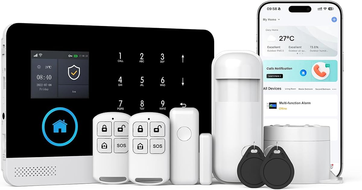 Ver especificaciones técnicas y precio actualizado de PGST Sistema de Alarma 2G gsm WiFi, Compatible con Control Remoto, Kit Fotografía técnica oficial de PGST Sistema de Alarma 2G gsm WiFi, Compatible con Control Remoto, Kit - Vista frontal con fondo blanco