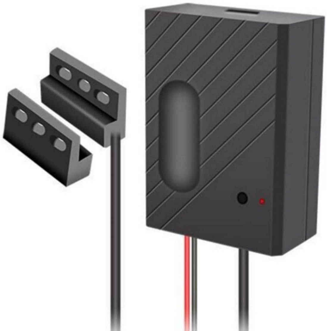 Fotografía técnica oficial de Controlador de puerta de garaje inteligente con interruptor WiFi y control remoto por - Vista frontal con fondo blanco