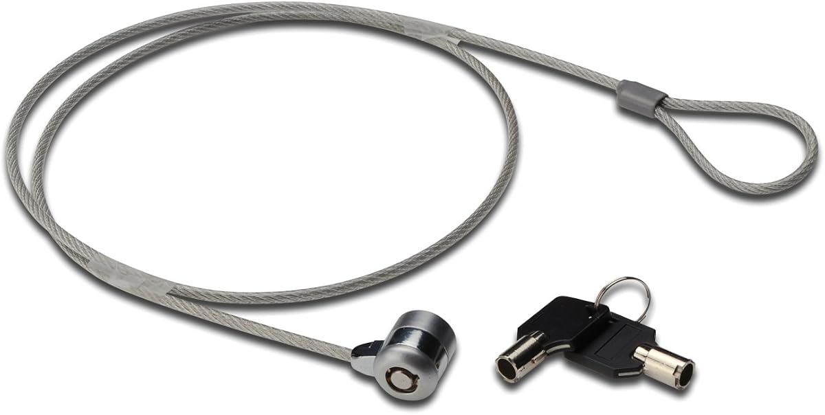 Fotografía técnica oficial de Ewent Candado de Seguridad para Portátil y PC, Cable Antirrobo de Acero - Vista frontal con fondo blanco