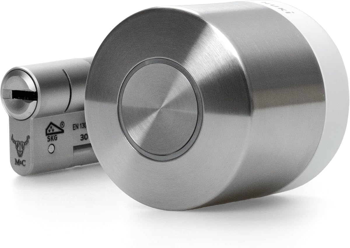 Ver especificaciones técnicas y precio actualizado de Nuki Smart Lock Ultra, cerradura electrónica von Bluetooth, WiFi & Matter, Integración sencilla Fotografía técnica oficial de Nuki Smart Lock Ultra, cerradura electrónica von Bluetooth, WiFi & Matter, Integración sencilla - Vista frontal con fondo blanco