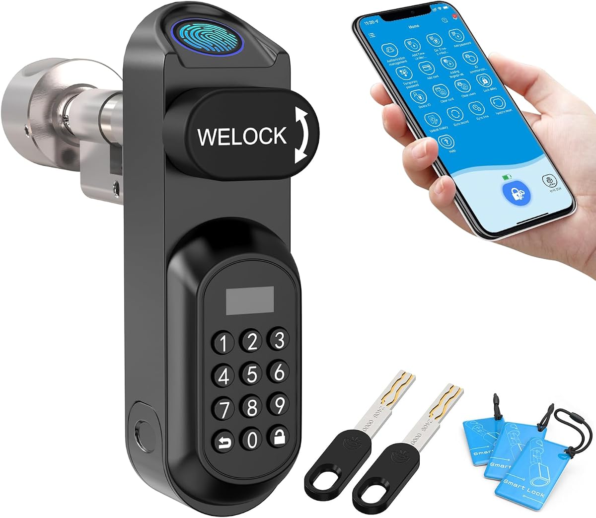 Fotografía técnica oficial de WELOCK U81 Smart Lock,Cerradura Inteligente con Huella Digital,Contraseña,Tarjeta RFID y APP,Cerradura Inteligente WiFi,cerradura - Vista frontal con fondo blanco