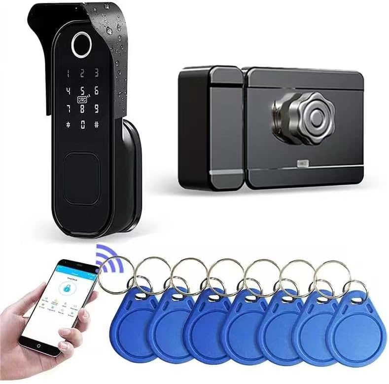 Fotografía técnica oficial de cerradura inteligente huella puerta principal, control TTLock App | Cerradura Bluetooth 6 - Vista frontal con fondo blanco