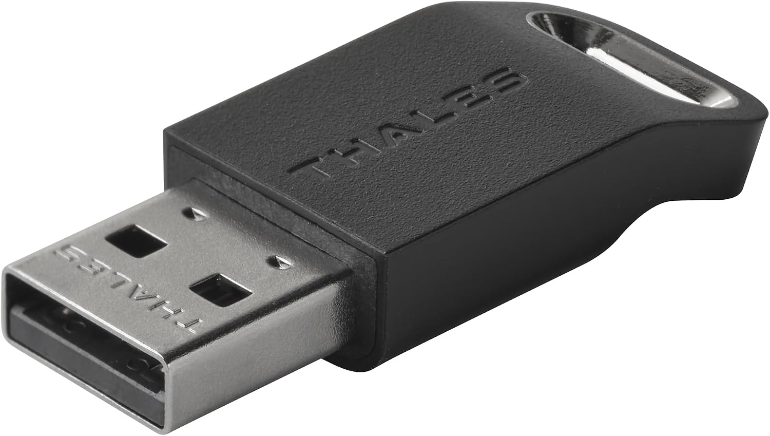 Fotografía técnica oficial de Thales SafeNet eToken FIDO Llave de Seguridad FIDO2 de Grado Defensa (USB-A) - Vista frontal con fondo blanco