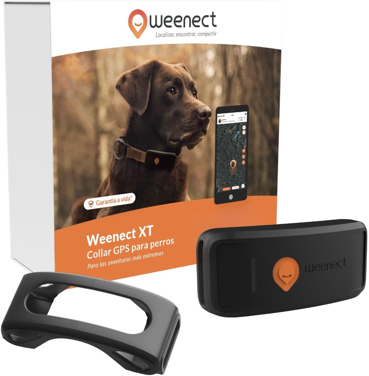 Ver especificaciones técnicas y precio actualizado de Weenect Perro XT - Localizador GPS Sin Límite de Distancia con Linterna y Adiestramiento Fotografía técnica oficial de Weenect Perro XT - Localizador GPS Sin Límite de Distancia con Linterna y Adiestramiento - Vista frontal con fondo blanco