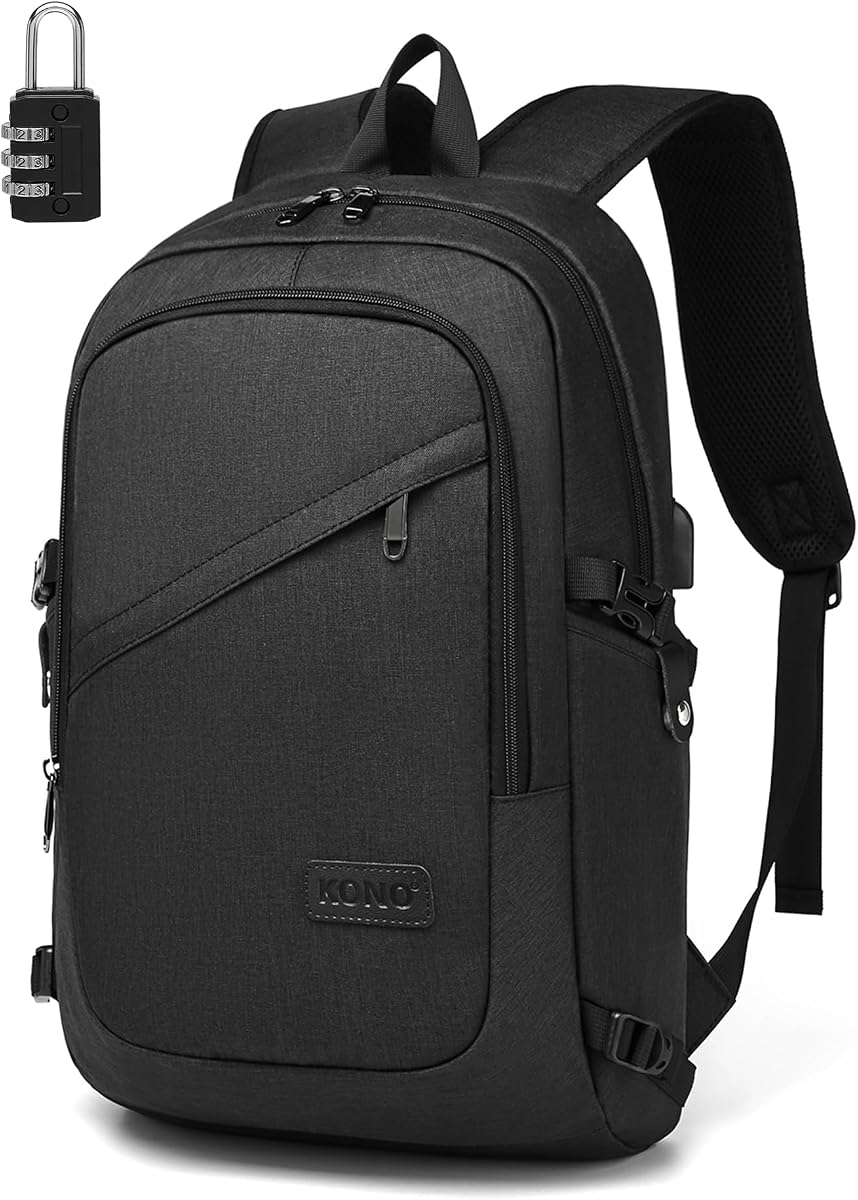 Ver especificaciones técnicas y precio actualizado de Kono Mochila Ordenador Portátil Antirrobo con Candado 15,6" Hombre, Negro | Puerto Fotografía técnica oficial de Kono Mochila Ordenador Portátil Antirrobo con Candado 15,6" Hombre, Negro | Puerto - Vista frontal con fondo blanco