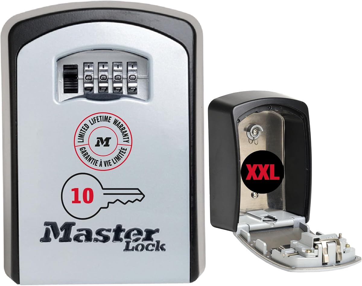 Fotografía técnica oficial de Master Lock Caja fuerte para llaves - 5403EURD - Caja de seguridad - Vista frontal con fondo blanco